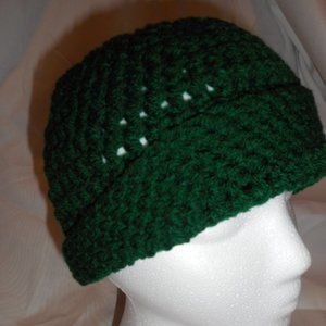 Crochet Hunter Green Messy Bun Hat/New